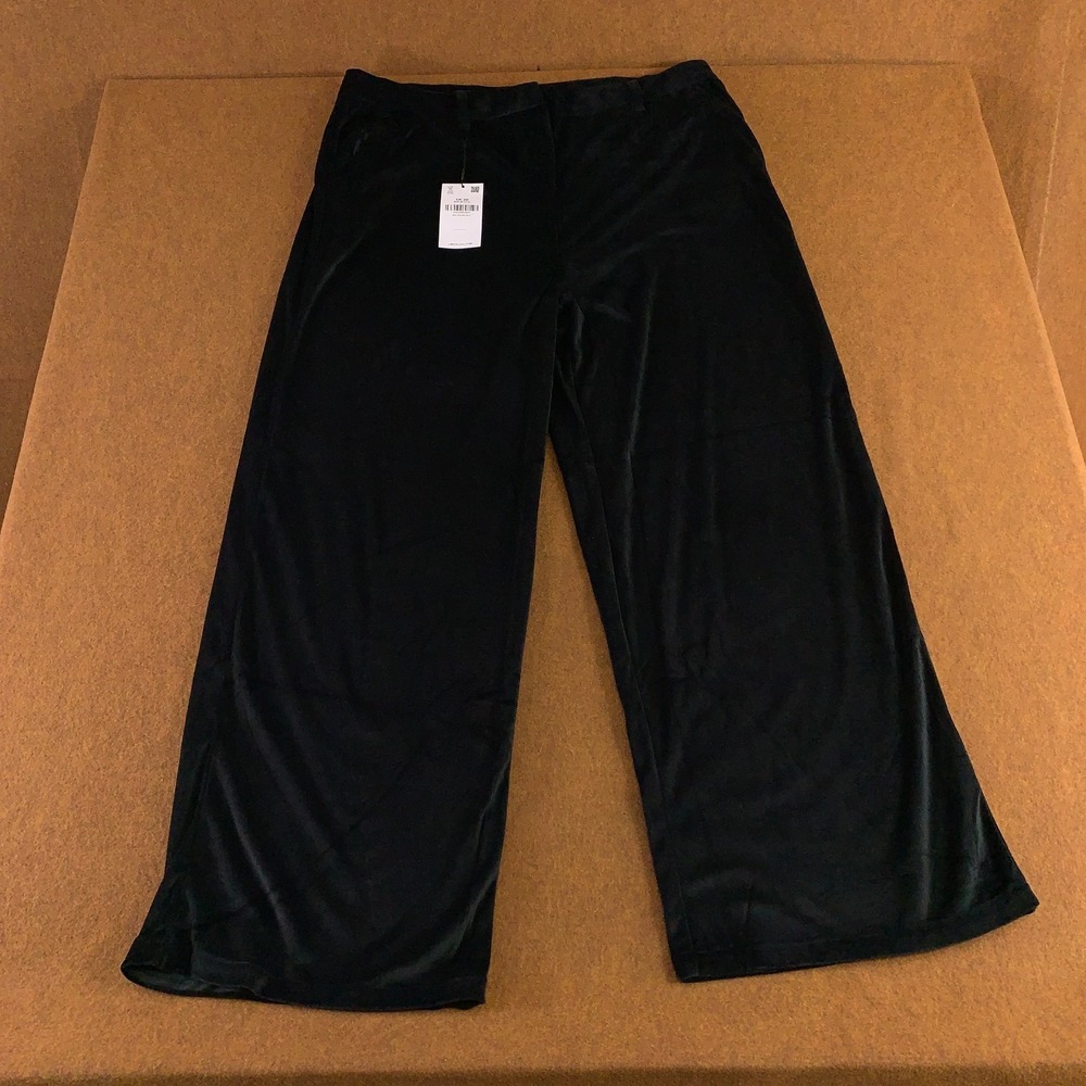 Long Tall Sally Womens US Size 16 Black Velvet High Rise Wide Leg Trousers NWT